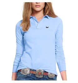 New Spring Women's Long Sleeve Polos Embroidered Fish Logo Shirt 100% Cotton Lapel Golf Leisure Slim Sports Polo Shirt Top $4...