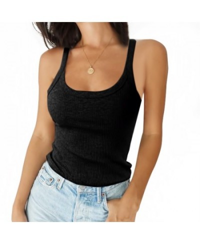 Top Women Off Shoulder Ribbed Black Sexy Tank Top O Neck Knit Tank Top Sleeveless Solid 2023 Summer Tops For Women $19.84 - T...