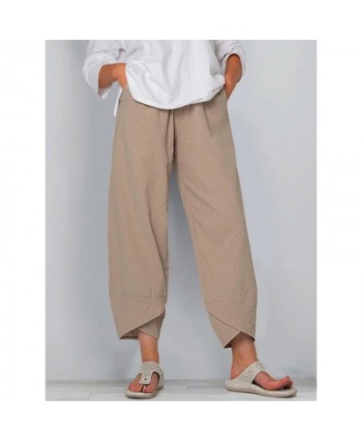 Women Cotton Linen Pants Loose Comfort Elastic Waist Harem Pants Vintage Solid Casual Pockets Wide Leg Trousers Cropped Pants...