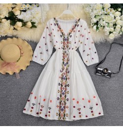 Vintage Cotton Embroidery Floral Casual Loose Lace Up Boho Beach Mini Dress Women 2022 Summer Sexy Bandage Waistband Party $4...