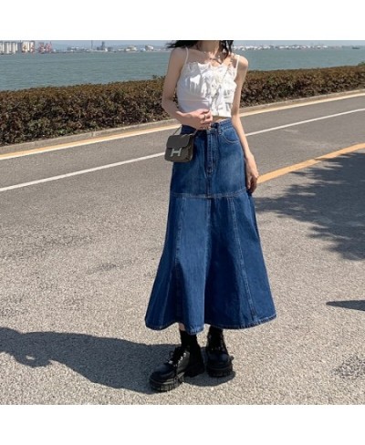 S-XL Fish Tail Denim Skirt Women Mermaid Trumpet Long Skirts Ankle-Length Pleated Empire High Waist Jeans Female(78879 $47.66...