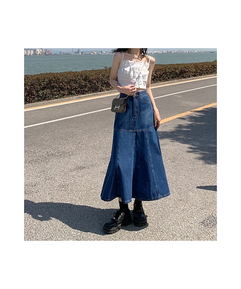 S-XL Fish Tail Denim Skirt Women Mermaid Trumpet Long Skirts Ankle-Length Pleated Empire High Waist Jeans Female(78879 $47.66...