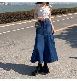 S-XL Fish Tail Denim Skirt Women Mermaid Trumpet Long Skirts Ankle-Length Pleated Empire High Waist Jeans Female(78879 $47.66...