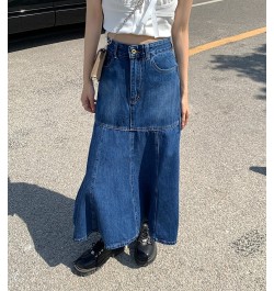 S-XL Fish Tail Denim Skirt Women Mermaid Trumpet Long Skirts Ankle-Length Pleated Empire High Waist Jeans Female(78879 $47.66...