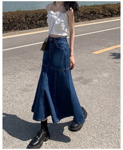 S-XL Fish Tail Denim Skirt Women Mermaid Trumpet Long Skirts Ankle-Length Pleated Empire High Waist Jeans Female(78879 $47.66...