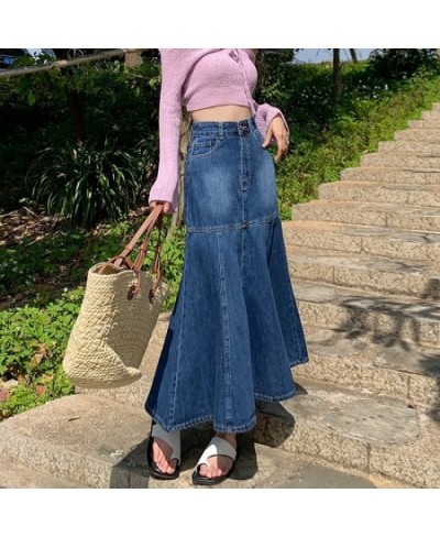 S-XL Fish Tail Denim Skirt Women Mermaid Trumpet Long Skirts Ankle-Length Pleated Empire High Waist Jeans Female(78879 $47.66...