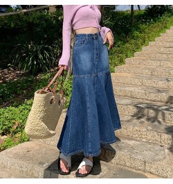 S-XL Fish Tail Denim Skirt Women Mermaid Trumpet Long Skirts Ankle-Length Pleated Empire High Waist Jeans Female(78879 $47.66...