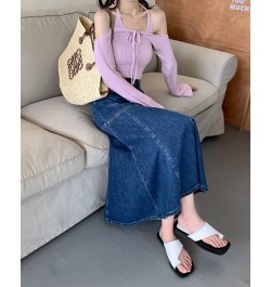 S-XL Fish Tail Denim Skirt Women Mermaid Trumpet Long Skirts Ankle-Length Pleated Empire High Waist Jeans Female(78879 $47.66...