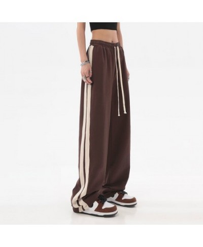 Streetwear Vintage Harajuku Striped Jogging Sweatpants Women Oversize Drawstring Elastic Waist Wide Leg Casual Sports Trouser...