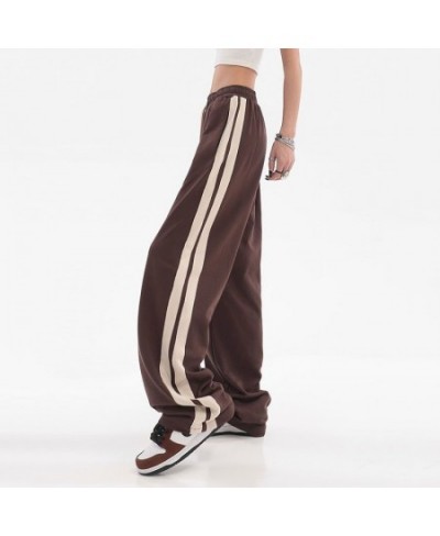 Streetwear Vintage Harajuku Striped Jogging Sweatpants Women Oversize Drawstring Elastic Waist Wide Leg Casual Sports Trouser...