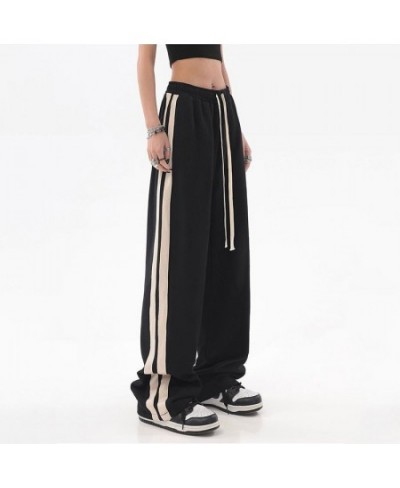 Streetwear Vintage Harajuku Striped Jogging Sweatpants Women Oversize Drawstring Elastic Waist Wide Leg Casual Sports Trouser...