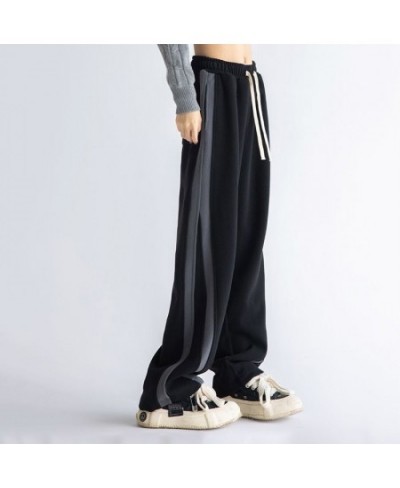 Streetwear Vintage Harajuku Striped Jogging Sweatpants Women Oversize Drawstring Elastic Waist Wide Leg Casual Sports Trouser...