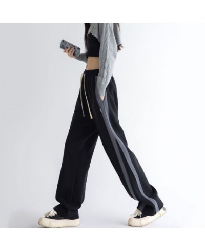 Streetwear Vintage Harajuku Striped Jogging Sweatpants Women Oversize Drawstring Elastic Waist Wide Leg Casual Sports Trouser...