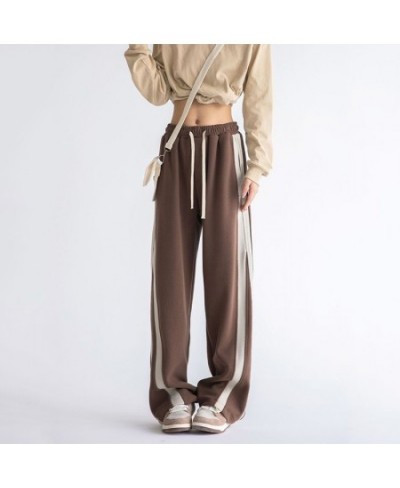 Streetwear Vintage Harajuku Striped Jogging Sweatpants Women Oversize Drawstring Elastic Waist Wide Leg Casual Sports Trouser...