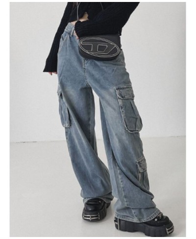 Vintage Y2K Denim Cargos Fashion Harajuku Aesthetic 90s Jeans for Women Chic High Waisted Straight Baggy Trousers $52.21 - Bo...