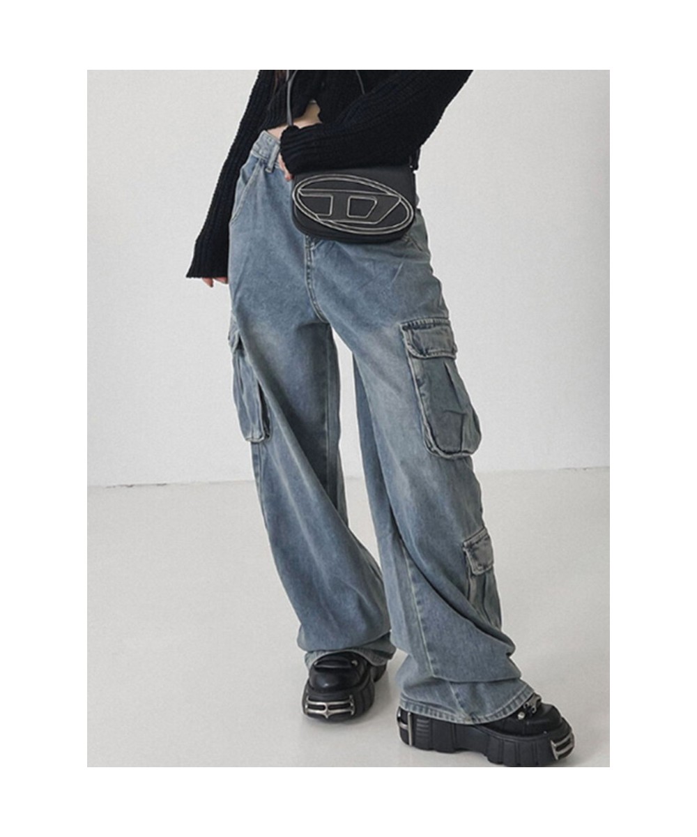 Vintage Y2K Denim Cargos Fashion Harajuku Aesthetic 90s Jeans for Women Chic High Waisted Straight Baggy Trousers $52.21 - Bo...