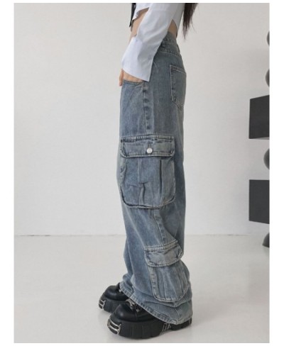 Vintage Y2K Denim Cargos Fashion Harajuku Aesthetic 90s Jeans for Women Chic High Waisted Straight Baggy Trousers $52.21 - Bo...