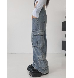 Vintage Y2K Denim Cargos Fashion Harajuku Aesthetic 90s Jeans for Women Chic High Waisted Straight Baggy Trousers $52.21 - Bo...