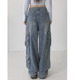 Vintage Y2K Denim Cargos Fashion Harajuku Aesthetic 90s Jeans for Women Chic High Waisted Straight Baggy Trousers $52.21 - Bo...