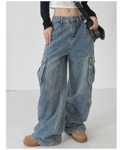 Vintage Y2K Denim Cargos Fashion Harajuku Aesthetic 90s Jeans for Women Chic High Waisted Straight Baggy Trousers $52.21 - Bo...