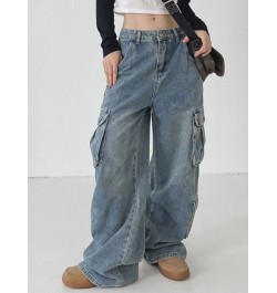 Vintage Y2K Denim Cargos Fashion Harajuku Aesthetic 90s Jeans for Women Chic High Waisted Straight Baggy Trousers $52.21 - Bo...