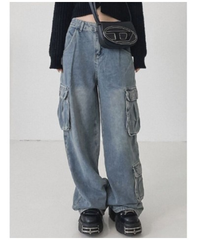 Vintage Y2K Denim Cargos Fashion Harajuku Aesthetic 90s Jeans for Women Chic High Waisted Straight Baggy Trousers $52.21 - Bo...