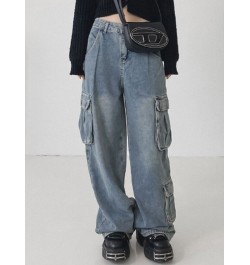 Vintage Y2K Denim Cargos Fashion Harajuku Aesthetic 90s Jeans for Women Chic High Waisted Straight Baggy Trousers $52.21 - Bo...