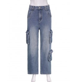 Vintage Y2K Denim Cargos Fashion Harajuku Aesthetic 90s Jeans for Women Chic High Waisted Straight Baggy Trousers $52.21 - Bo...