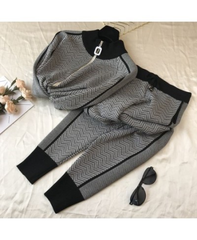 sweater+pants women clothing set casual body suits cardigan pants outfits spring plaid two pieces set woman knitted tracksuit...