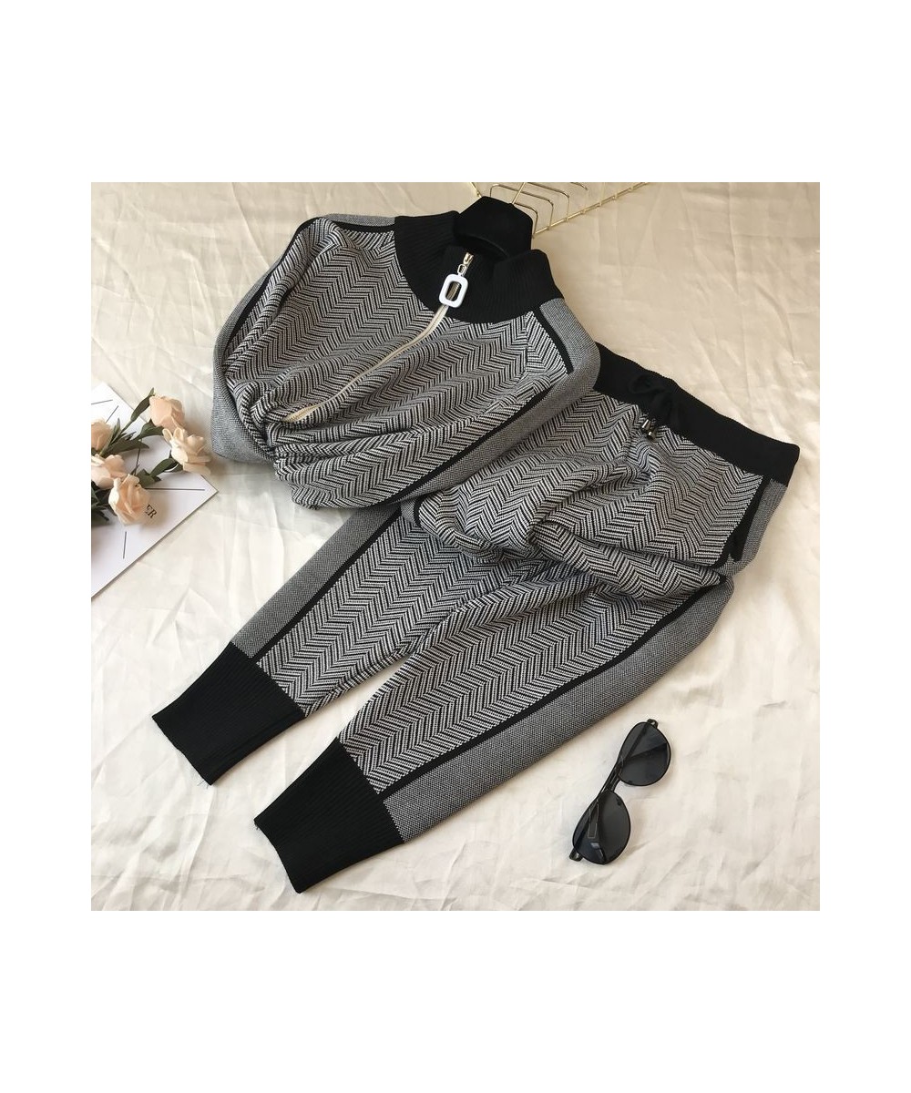 sweater+pants women clothing set casual body suits cardigan pants outfits spring plaid two pieces set woman knitted tracksuit...