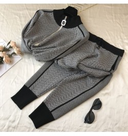 sweater+pants women clothing set casual body suits cardigan pants outfits spring plaid two pieces set woman knitted tracksuit...