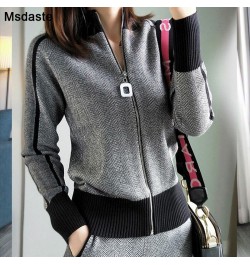 sweater+pants women clothing set casual body suits cardigan pants outfits spring plaid two pieces set woman knitted tracksuit...