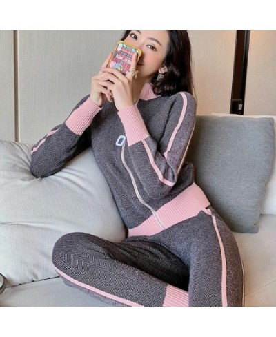 sweater+pants women clothing set casual body suits cardigan pants outfits spring plaid two pieces set woman knitted tracksuit...