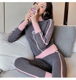 sweater+pants women clothing set casual body suits cardigan pants outfits spring plaid two pieces set woman knitted tracksuit...