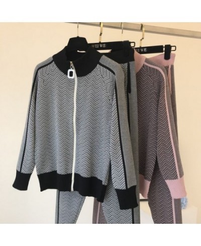 sweater+pants women clothing set casual body suits cardigan pants outfits spring plaid two pieces set woman knitted tracksuit...