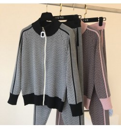 sweater+pants women clothing set casual body suits cardigan pants outfits spring plaid two pieces set woman knitted tracksuit...