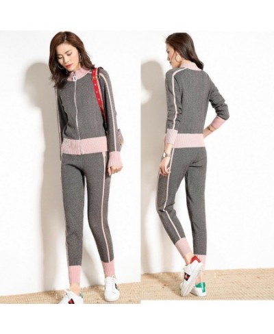 sweater+pants women clothing set casual body suits cardigan pants outfits spring plaid two pieces set woman knitted tracksuit...