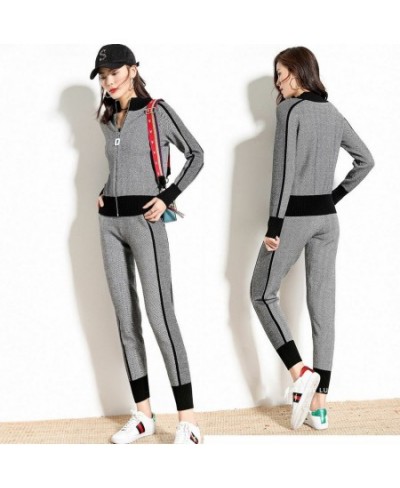 sweater+pants women clothing set casual body suits cardigan pants outfits spring plaid two pieces set woman knitted tracksuit...