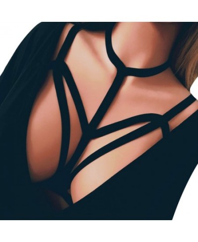 New Sexy Bandage Lingerie Hollow Harness Lingerie Bustier Elastic Cupless Bra Hollow Out Elastic Strap Harness Bra for Women ...