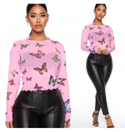 Sexy Butterfly Print See Through Crop Tops Women Long Sleeve Slim Fit Mesh Beach Club Fashion Bikini Cover Ups Streetwear $17...