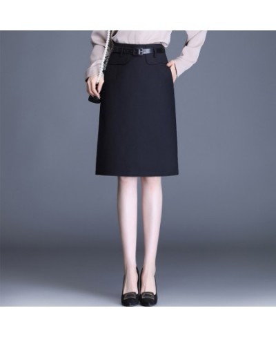 Solid Straight Bodycon Skirt For Women Spring Autumn Elegant High Waist Slim Black Skirt OL Knee-length Pencil Skirts $48.09 ...