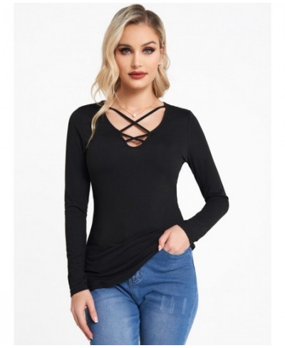 Plain Color Cut Out Top Rivet Off The Shoulder Long Sleeve Casual Top Sexy Women New Solid Black Slim Tee For Spring $34.63 -...