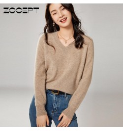 Autumn Winter 100% Merino Wool Women V-Neck Sweater Warm Soft Knitted Pullovers Femme Jumper Female Long Sleeve Sweaters $64....