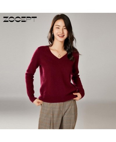 Autumn Winter 100% Merino Wool Women V-Neck Sweater Warm Soft Knitted Pullovers Femme Jumper Female Long Sleeve Sweaters $64....