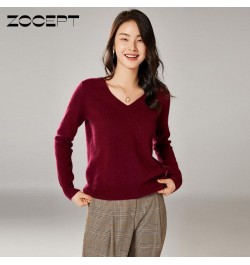 Autumn Winter 100% Merino Wool Women V-Neck Sweater Warm Soft Knitted Pullovers Femme Jumper Female Long Sleeve Sweaters $64....