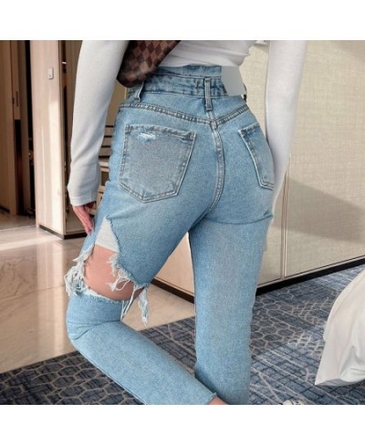 Vintage Jeans for Women Streetwear Hole 2023 Summer High Waisted Harm Pants Ladies Spring Hole Y2k Bottoms Mom Spring $49.25 ...