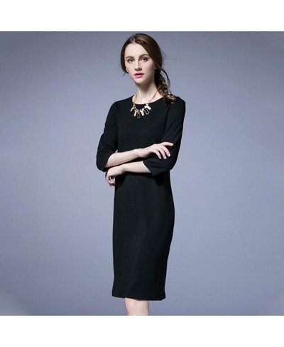 Black Women Dress Autumn Spring O Neck 3/4 Sleeve Loose Mid-length Long Dresses Female Vestidos $42.14 - Dresses