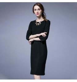 Black Women Dress Autumn Spring O Neck 3/4 Sleeve Loose Mid-length Long Dresses Female Vestidos $42.14 - Dresses