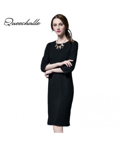 Black Women Dress Autumn Spring O Neck 3/4 Sleeve Loose Mid-length Long Dresses Female Vestidos $42.14 - Dresses