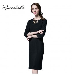 Black Women Dress Autumn Spring O Neck 3/4 Sleeve Loose Mid-length Long Dresses Female Vestidos $42.14 - Dresses